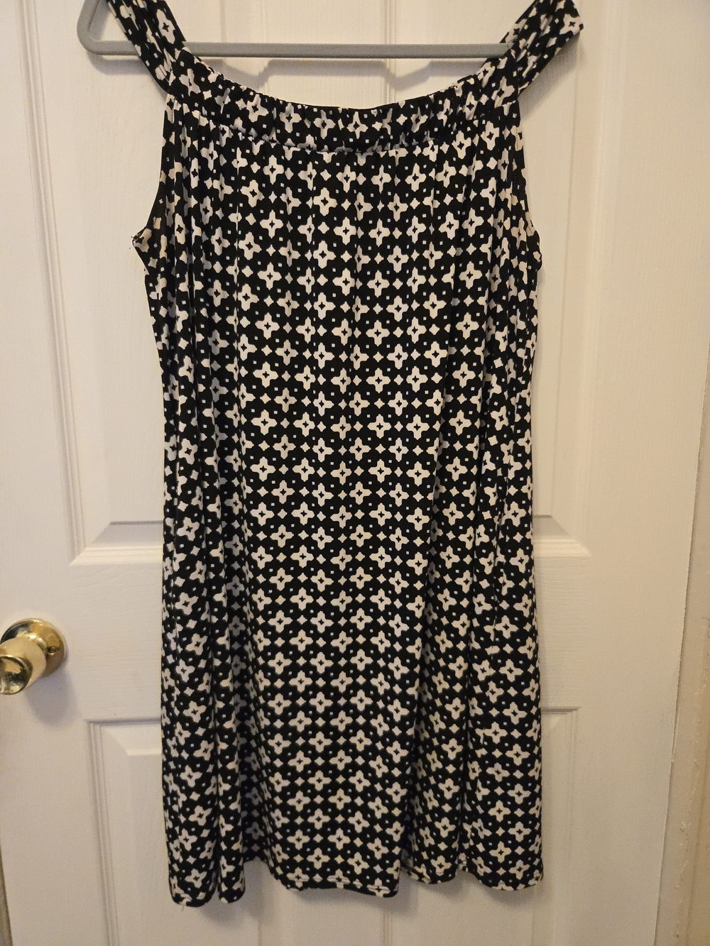 White House Black Market Black and White Geo-Print A-Line Dress